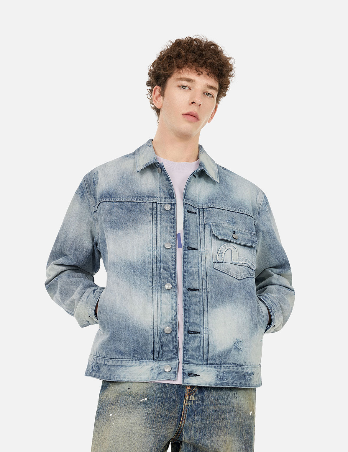 Seagull Appliqué Embroidery Relax Fit Denim Jacket