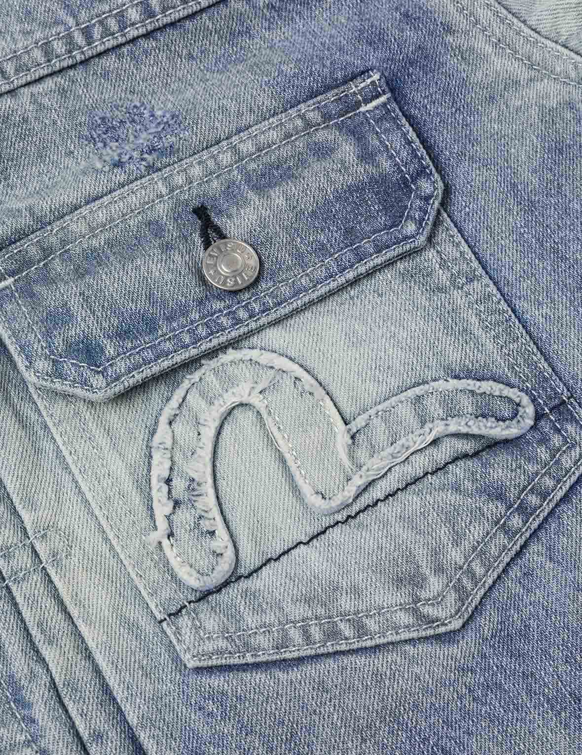 Seagull Appliqué Embroidery Relax Fit Denim Jacket