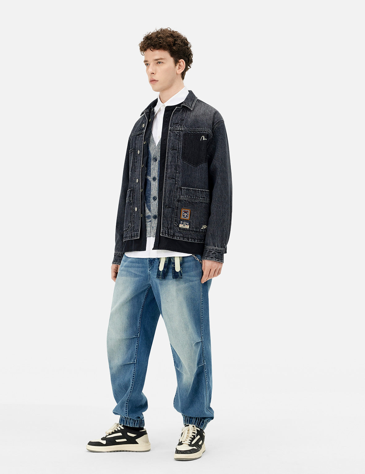 Daicock and Seagull Print Relax Fit 2-in-1 Denim Worker Shirt Jacket