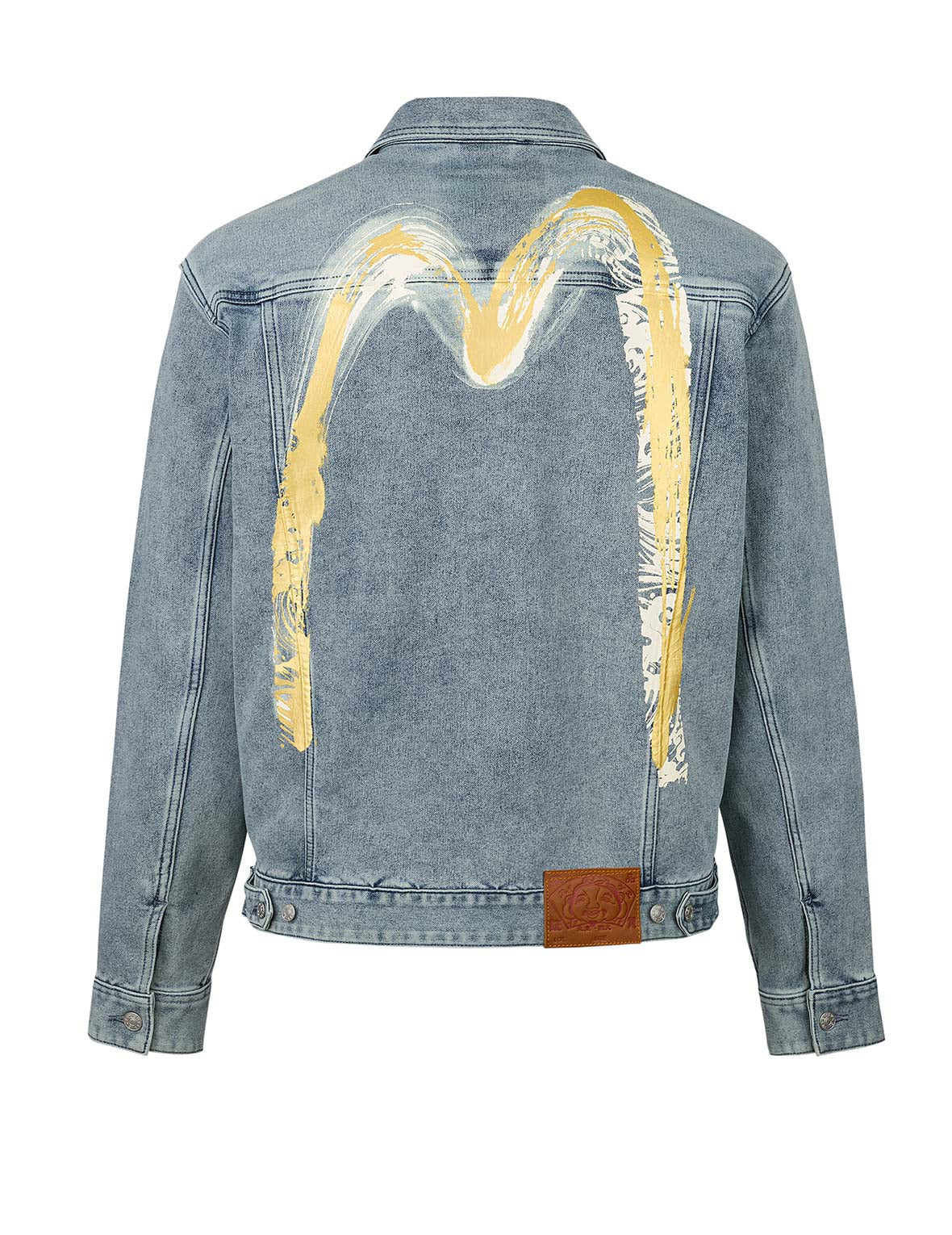 Artistic Brush Daicock Print Relax Fit Denim Jacket