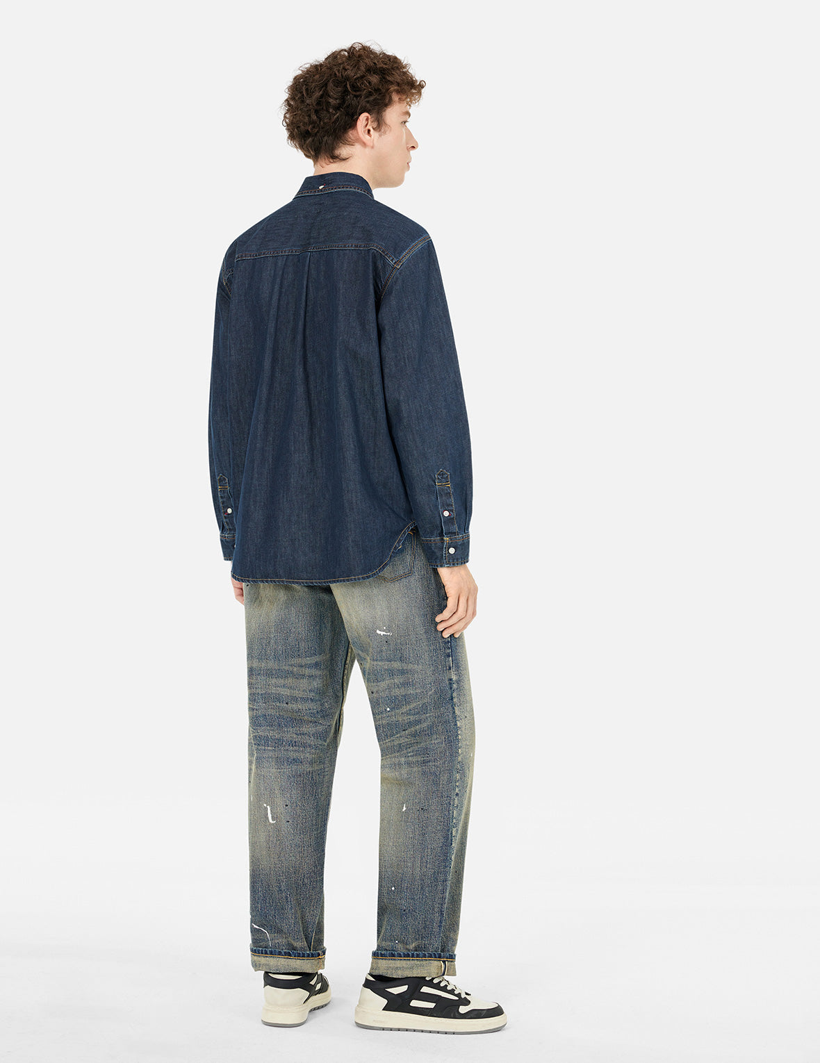 Multi-Pocket with Brocade Patch Relax Fit Denim Shirt