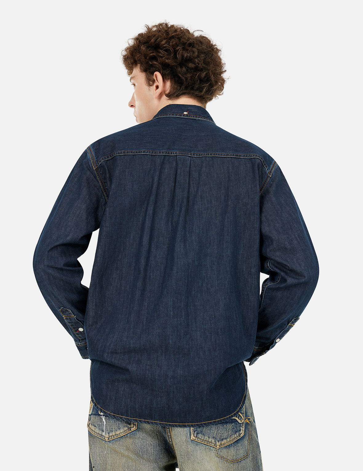 Multi-Pocket with Brocade Patch Relax Fit Denim Shirt