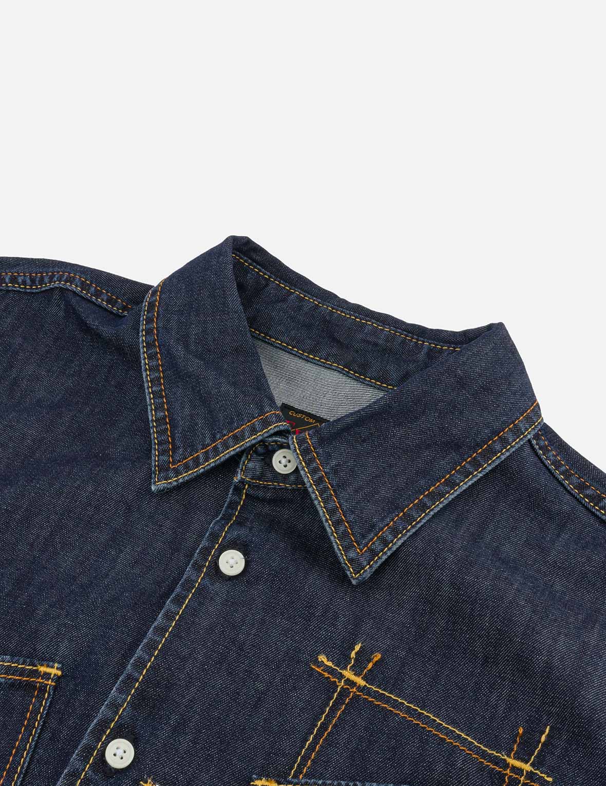 Multi-Pocket with Brocade Patch Relax Fit Denim Shirt