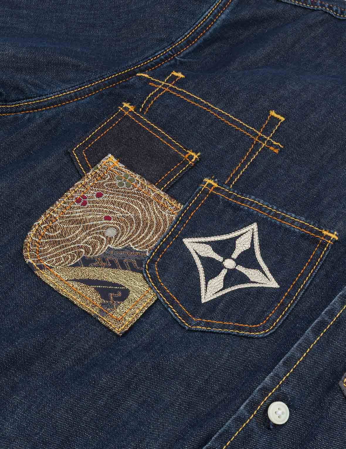 Multi-Pocket with Brocade Patch Relax Fit Denim Shirt