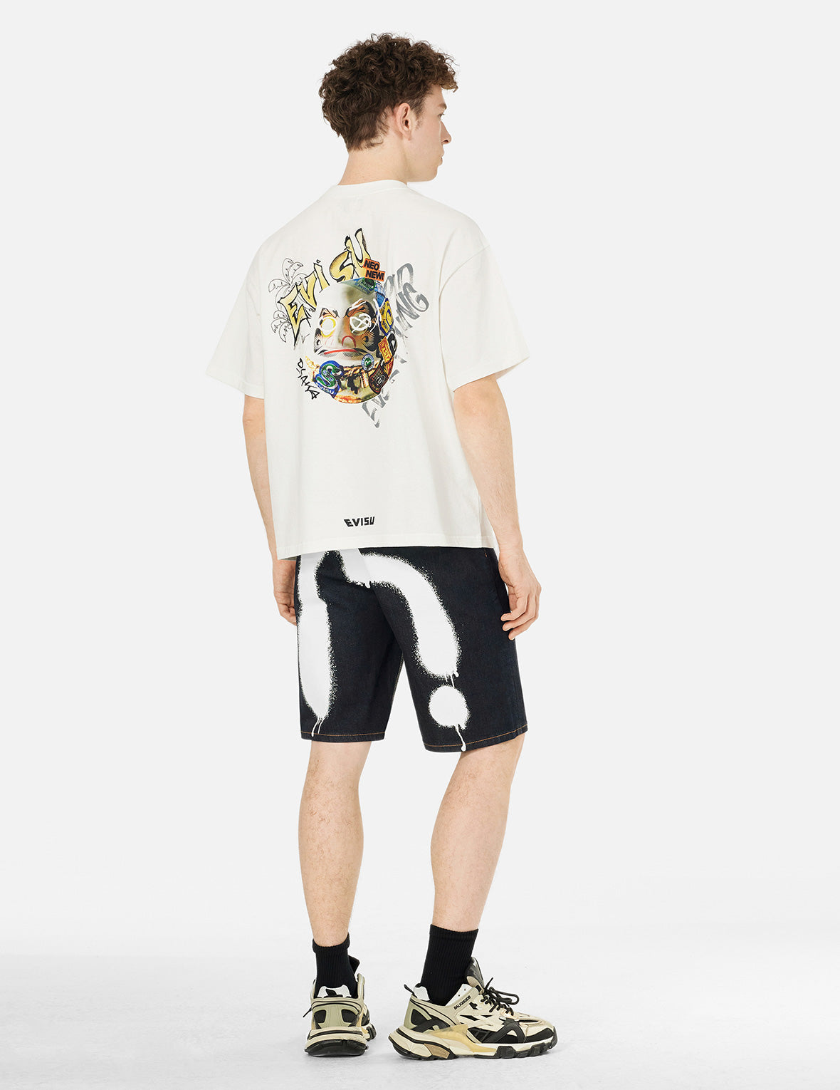 Graffiti Daicock Print Regular Fit Denim Shorts