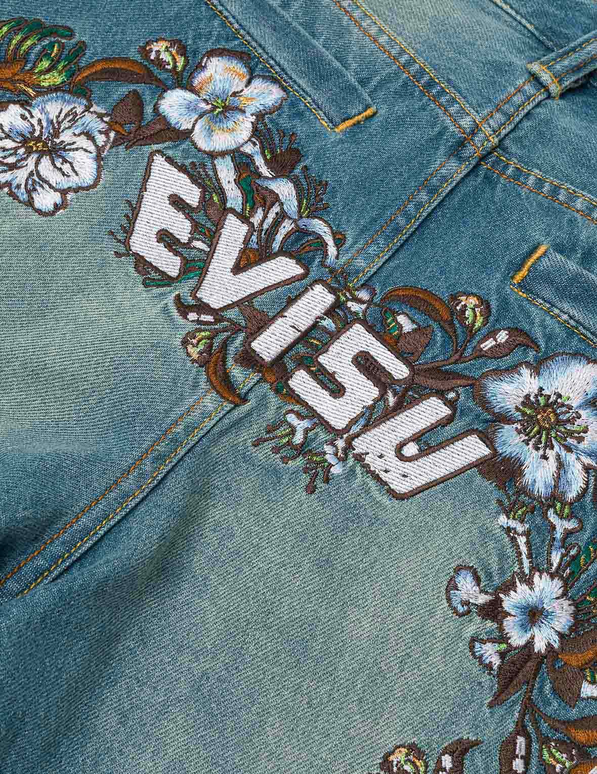 Floral Daicock Embroidery Regular Fit Denim Shorts