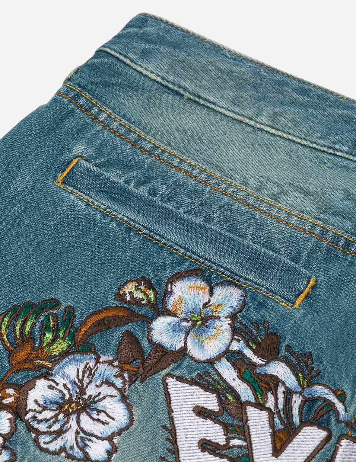 Floral Daicock Embroidery Regular Fit Denim Shorts