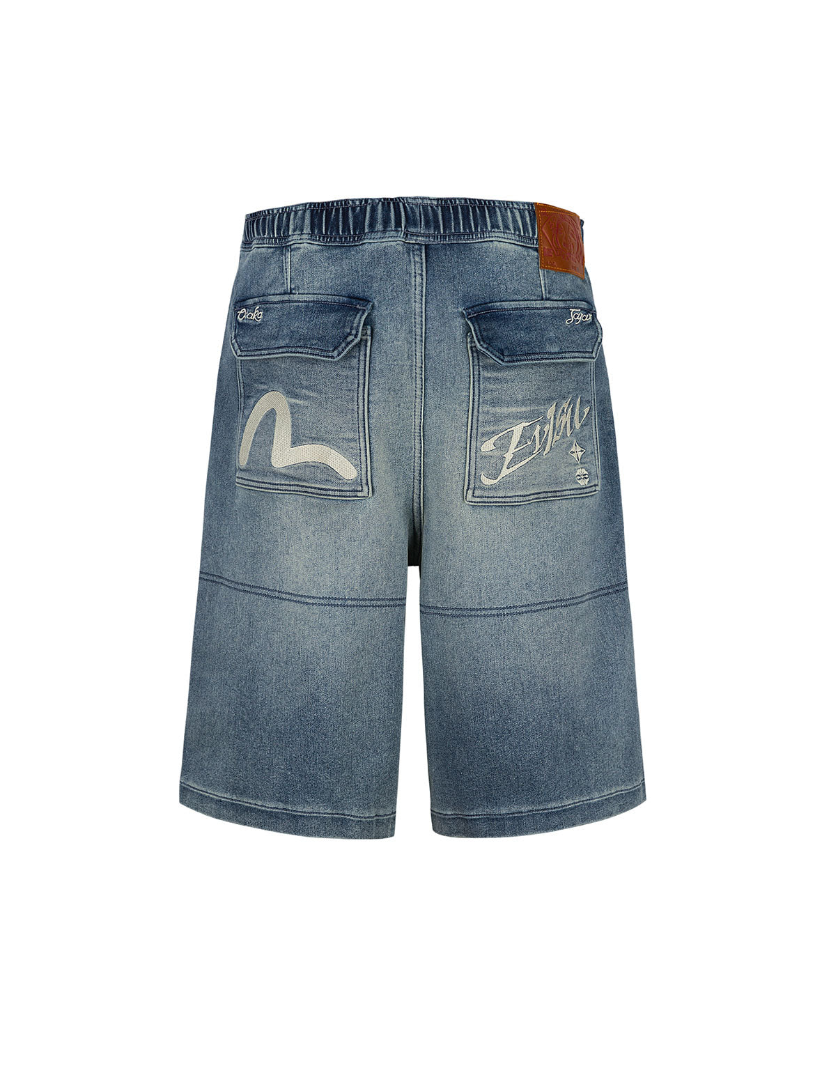 Seagull and Logo Appliqué Embroidery Fashion Fit Denim Shorts