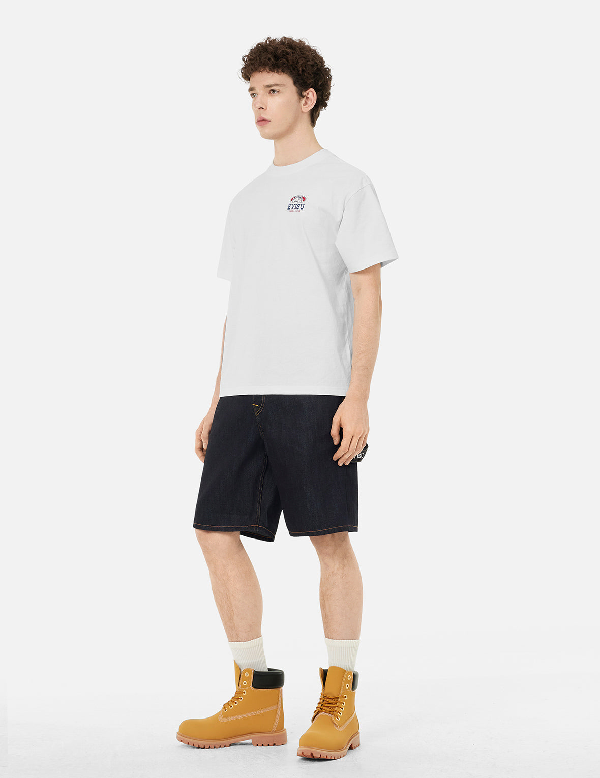 Seagull Embroidery and Slogan Print Regular Fit Denim Shorts