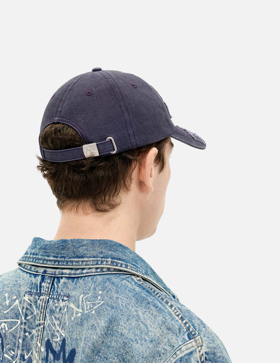 Distressed Seagull and Logo Embroidery Denim Cap