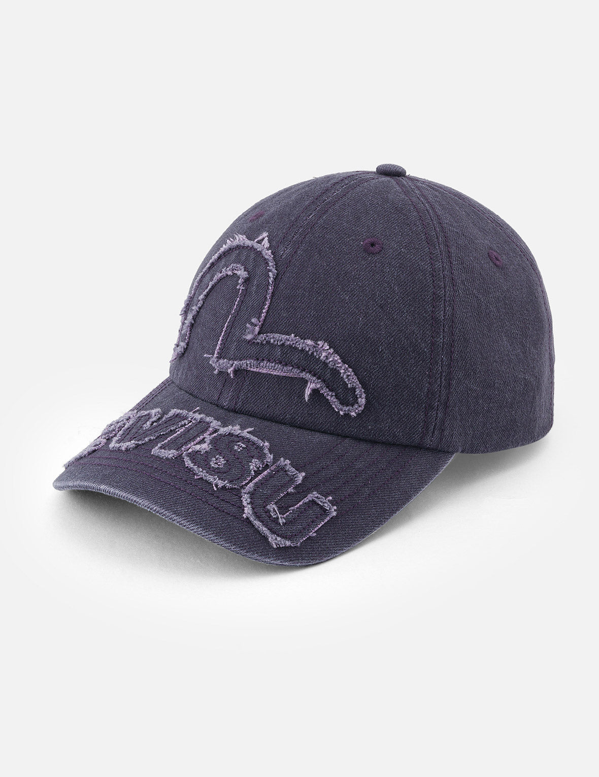 Distressed Seagull and Logo Embroidery Denim Cap