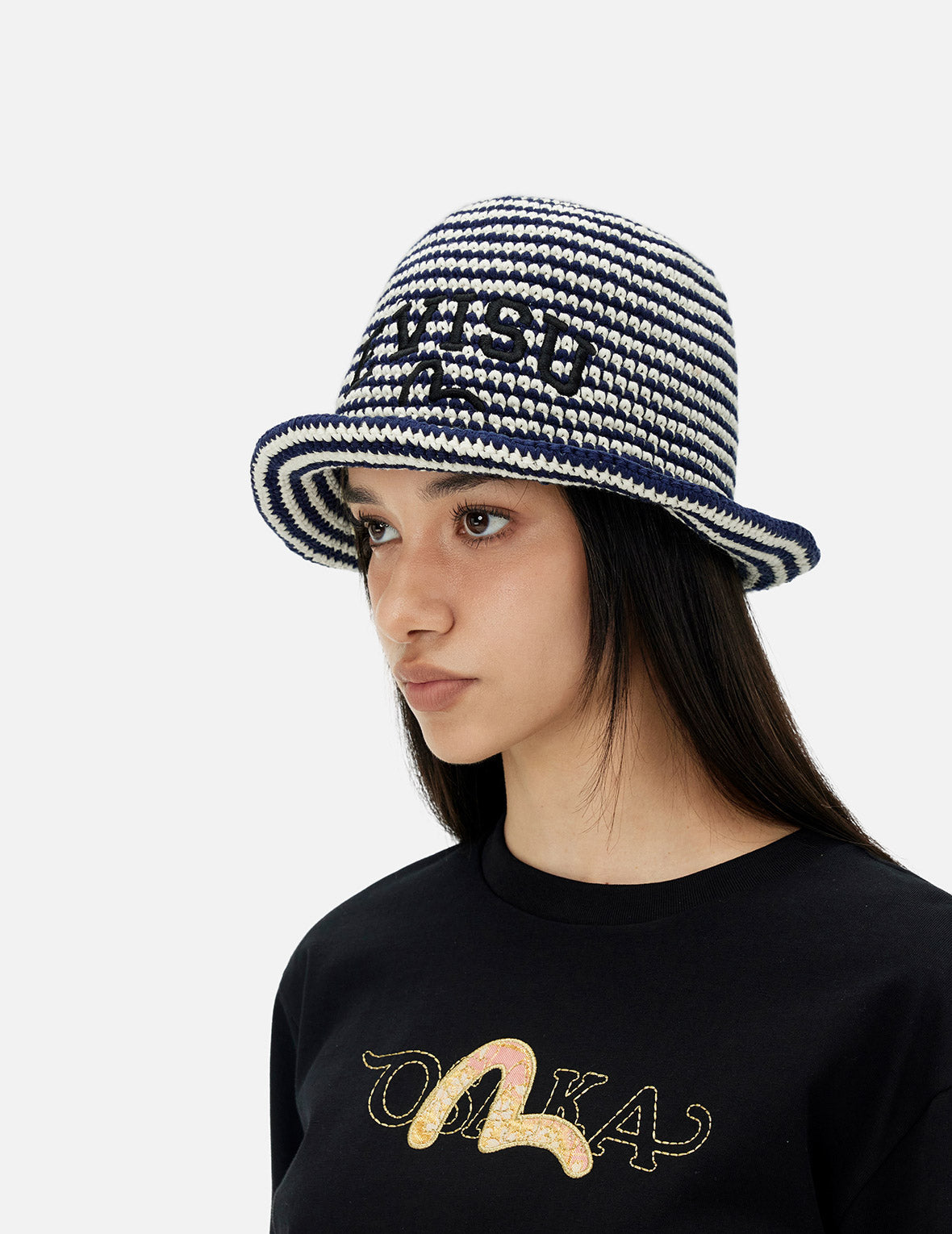 Logo Embroidery Striped Knitted Bucket Hat