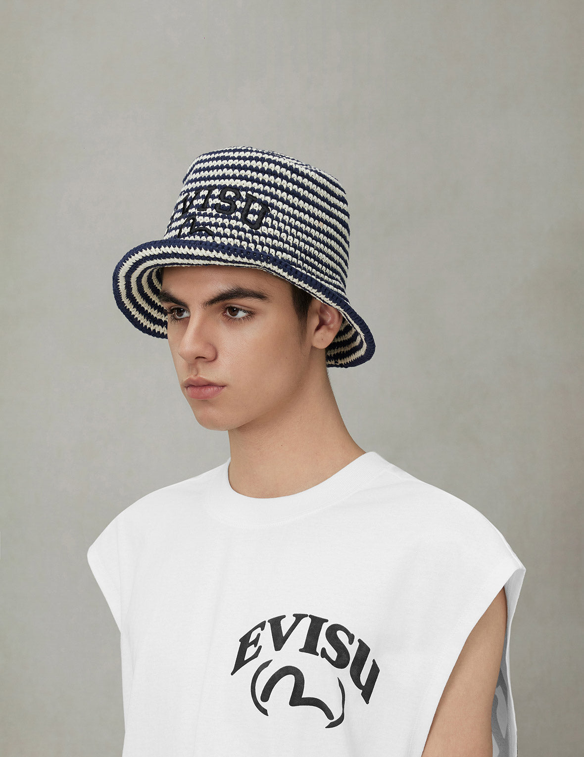 Logo Embroidery Striped Knitted Bucket Hat