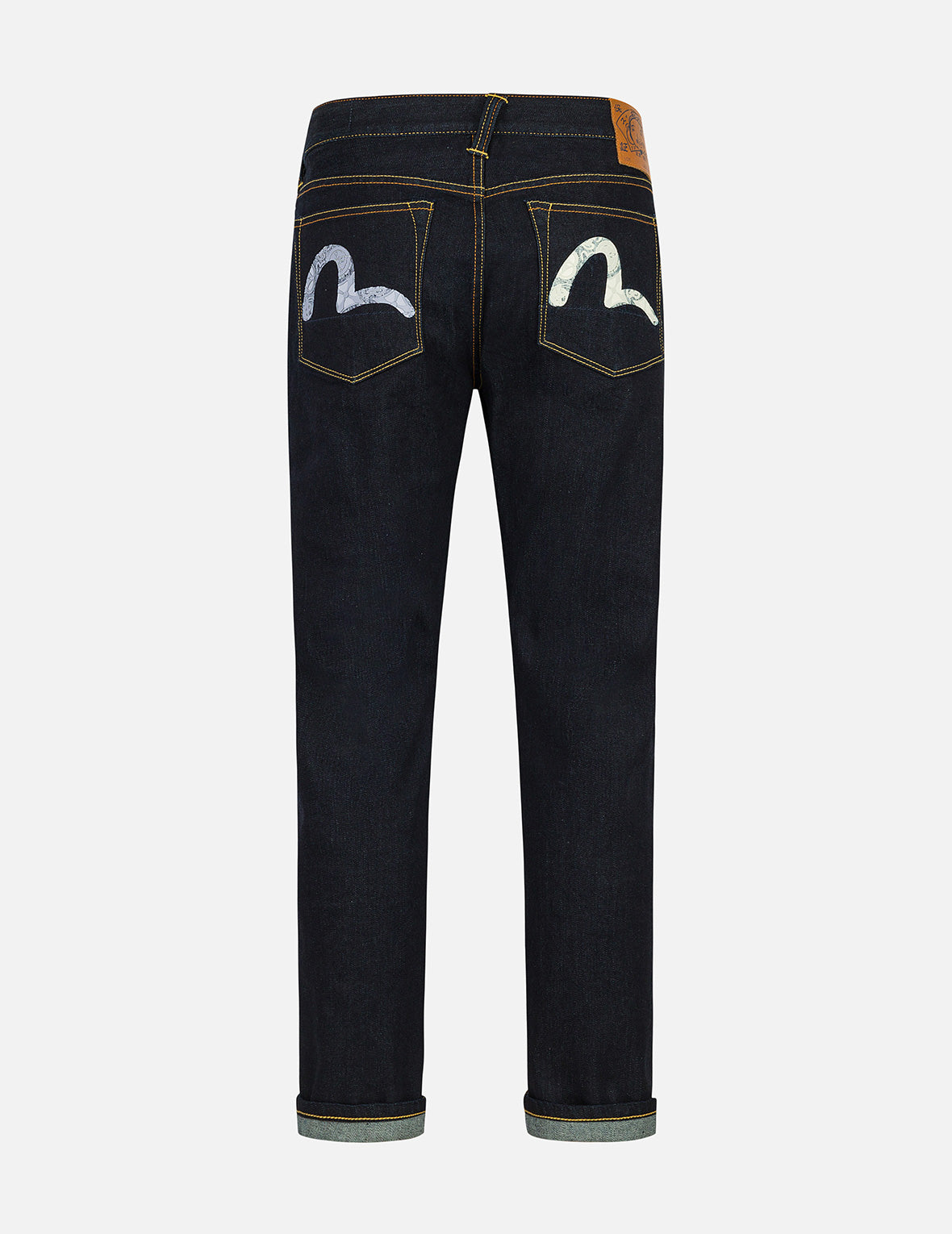 Seagull with Kamon Print Pockets Taper Fit Jeans #2017