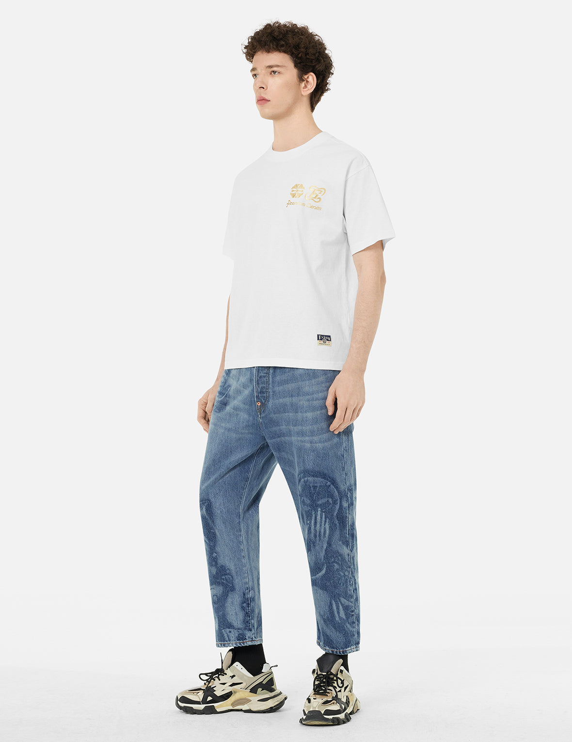 Fisherman Godhead Laser Print Cropped Jeans #2027