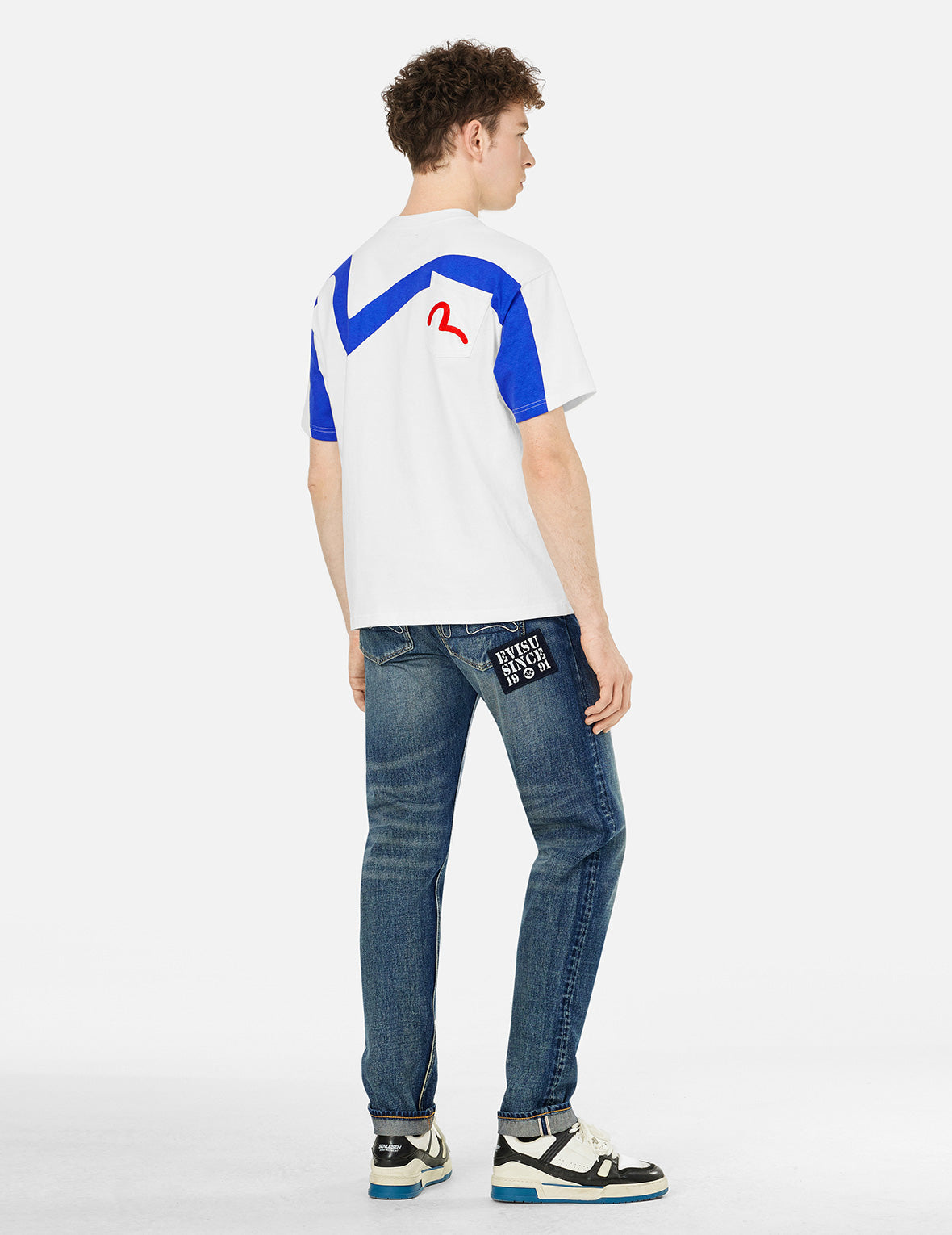 Seagull Embroidery and "EVISU SINCE 1991" Print Patch Taper Fit Jeans #2017