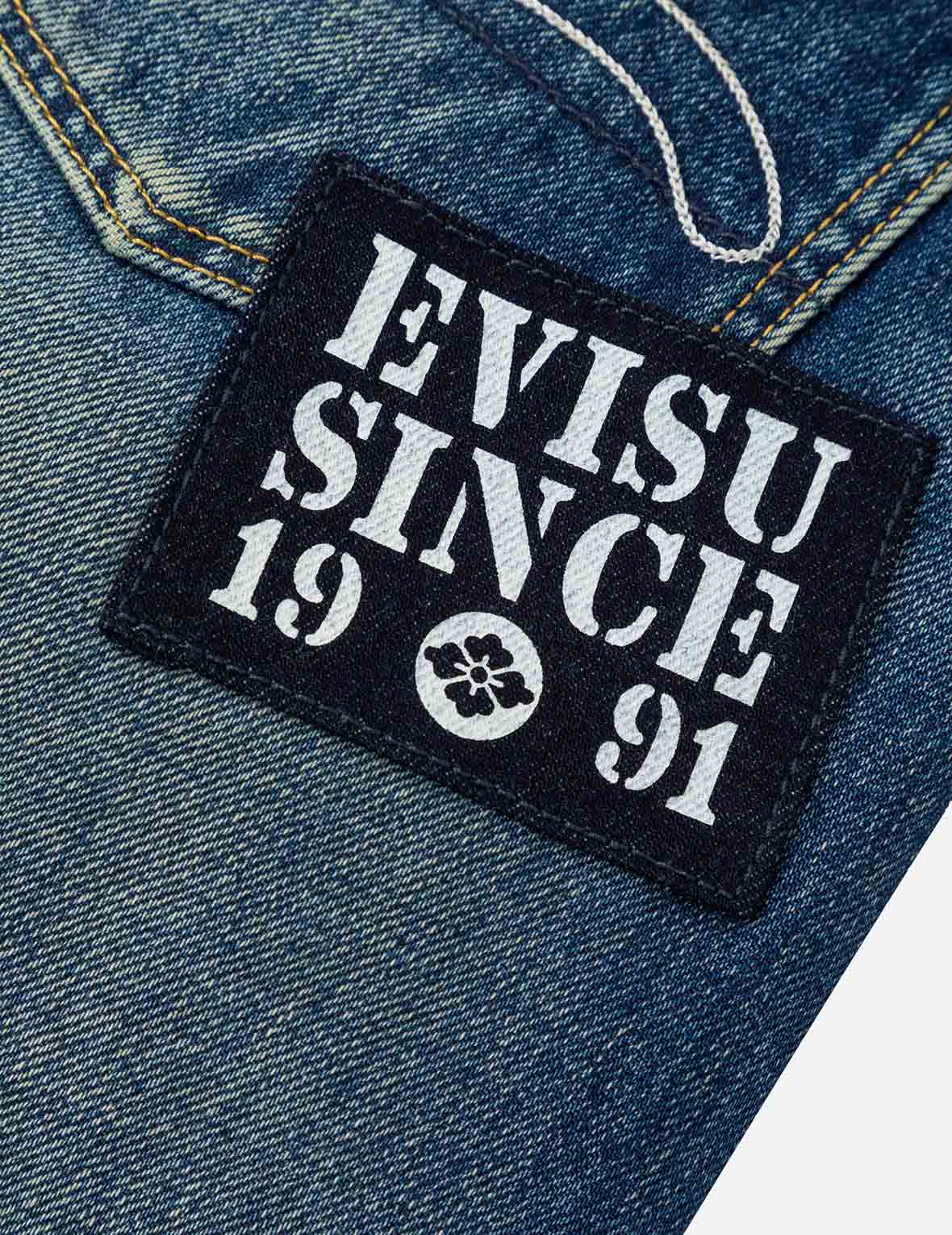 Seagull Embroidery and "EVISU SINCE 1991" Print Patch Taper Fit Jeans #2017