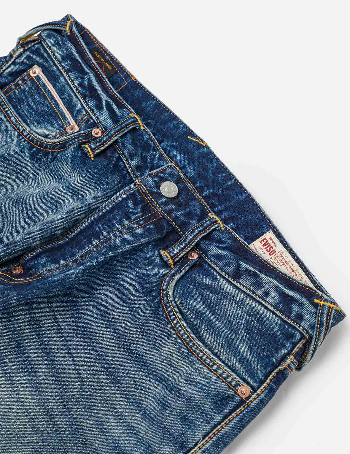 Seagull Embroidery and "EVISU SINCE 1991" Print Patch Taper Fit Jeans #2017