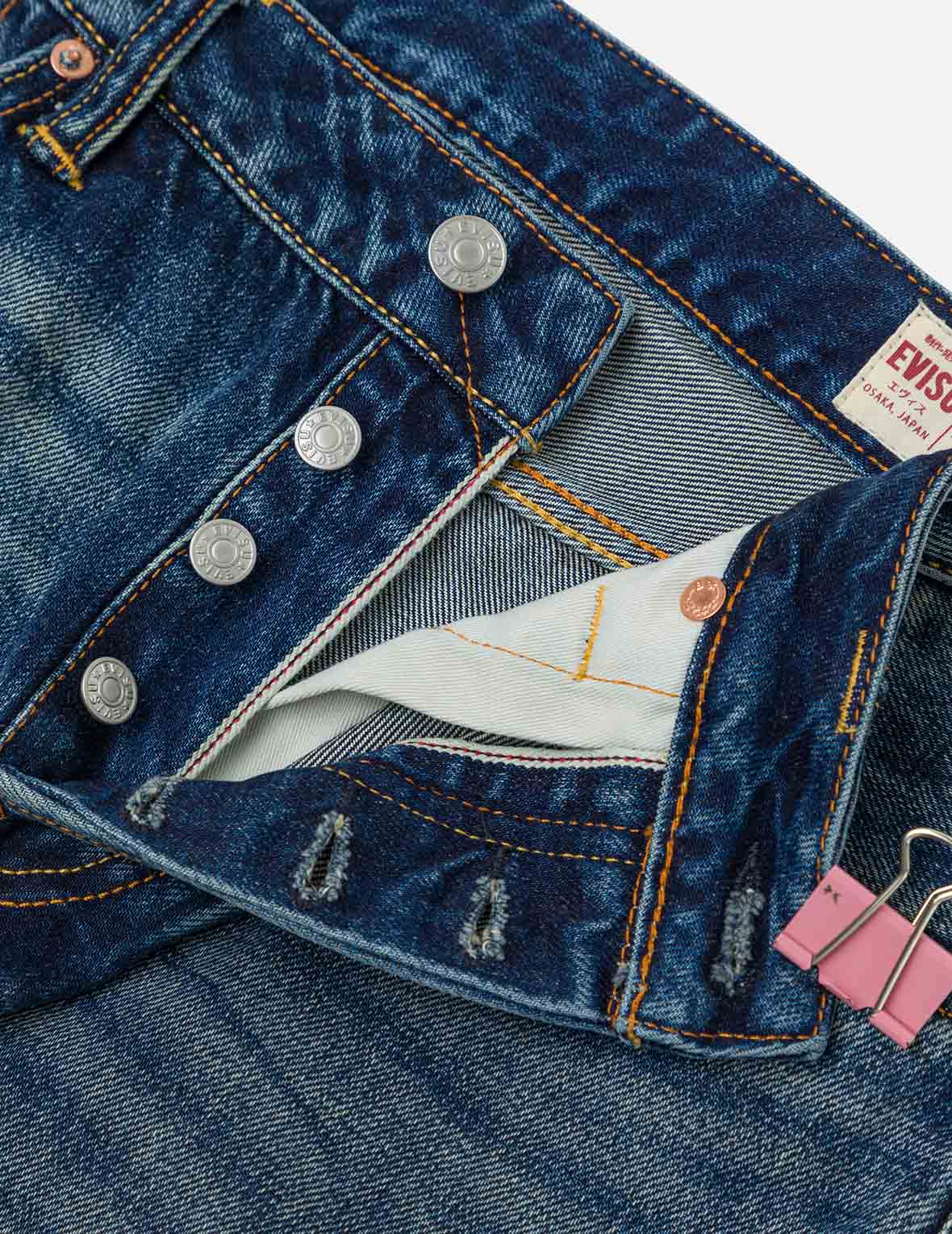 Seagull Embroidery and "EVISU SINCE 1991" Print Patch Taper Fit Jeans #2017