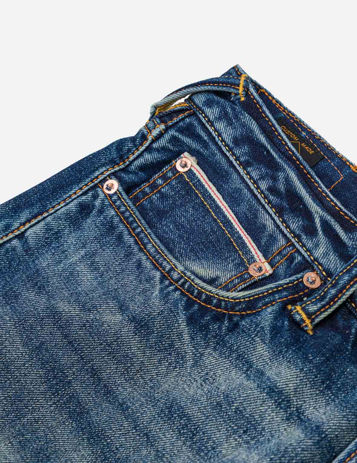 Seagull Embroidery and "EVISU SINCE 1991" Print Patch Taper Fit Jeans #2017