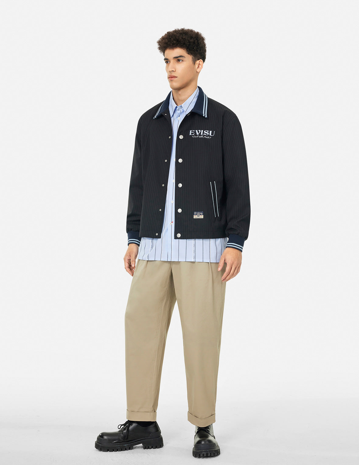 Logo and Slogan Embroidery Regular Fit Striped Suit Ccoach Jacket
