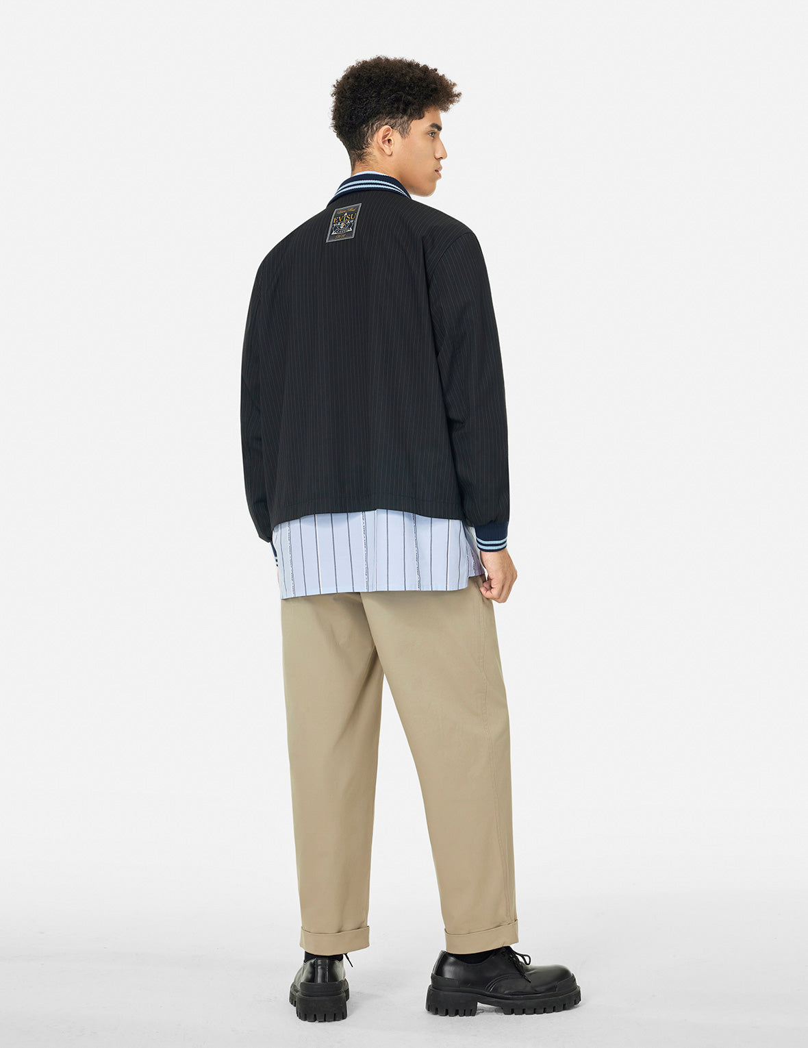 Logo and Slogan Embroidery Regular Fit Striped Suit Ccoach Jacket