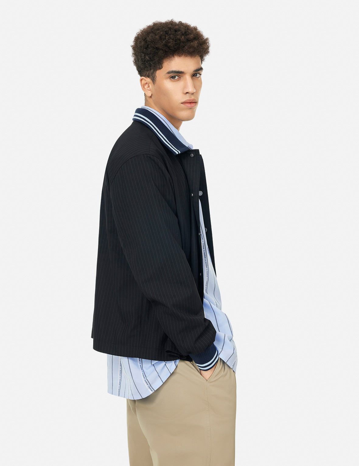 Logo and Slogan Embroidery Regular Fit Striped Suit Ccoach Jacket