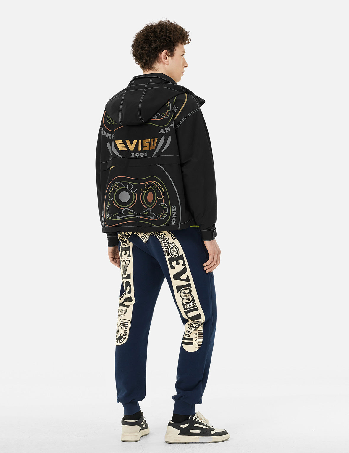 Daruma Print and Logo Appliqué Relax Fit Hooded Jacket