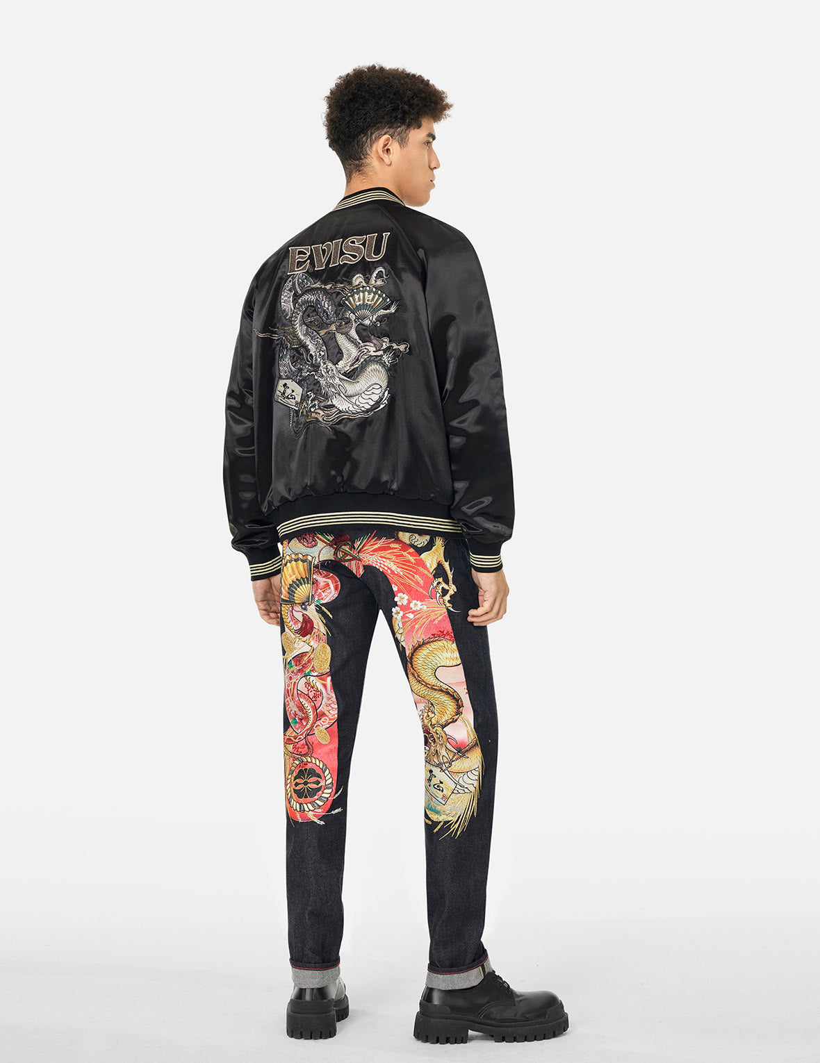 Soaring Snake Embroidery and Traditional Japanese Totem Prints Reversible Relax Fit Souvenir - Red Jacket