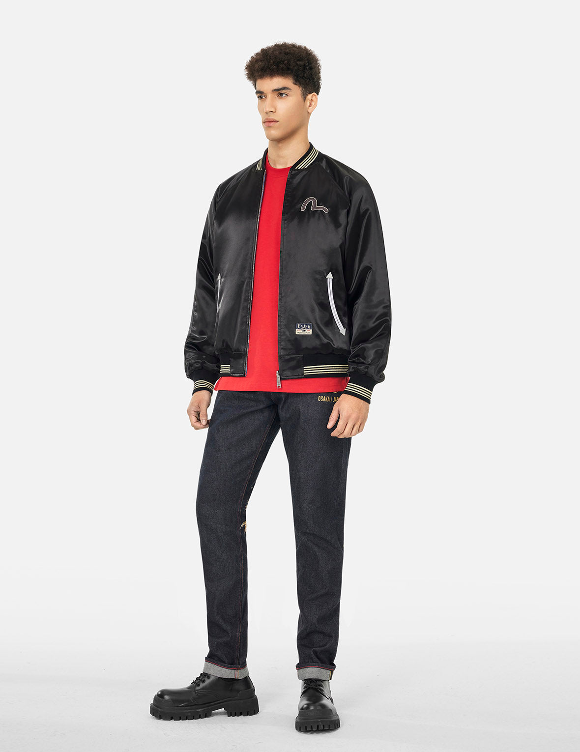 Soaring Snake Embroidery and Traditional Japanese Totem Prints Reversible Relax Fit Souvenir - Red Jacket