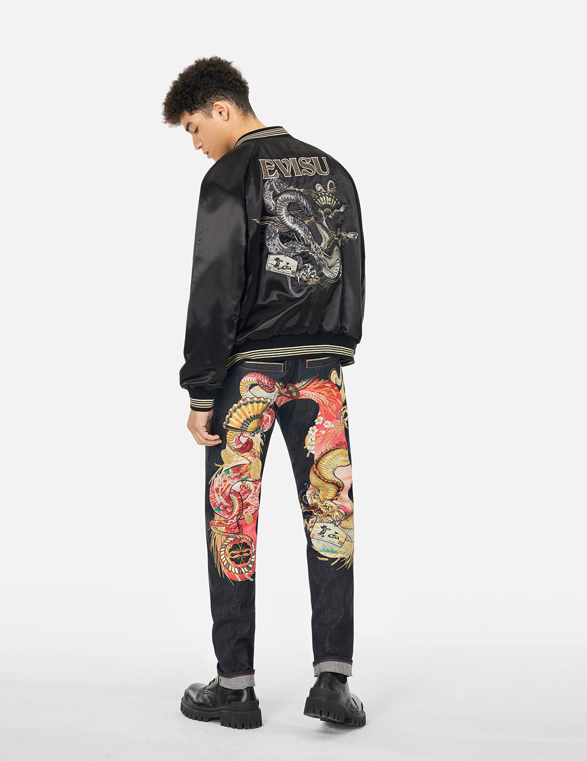 Soaring Snake Embroidery and Traditional Japanese Totem Prints Reversible Relax Fit Souvenir - Red Jacket