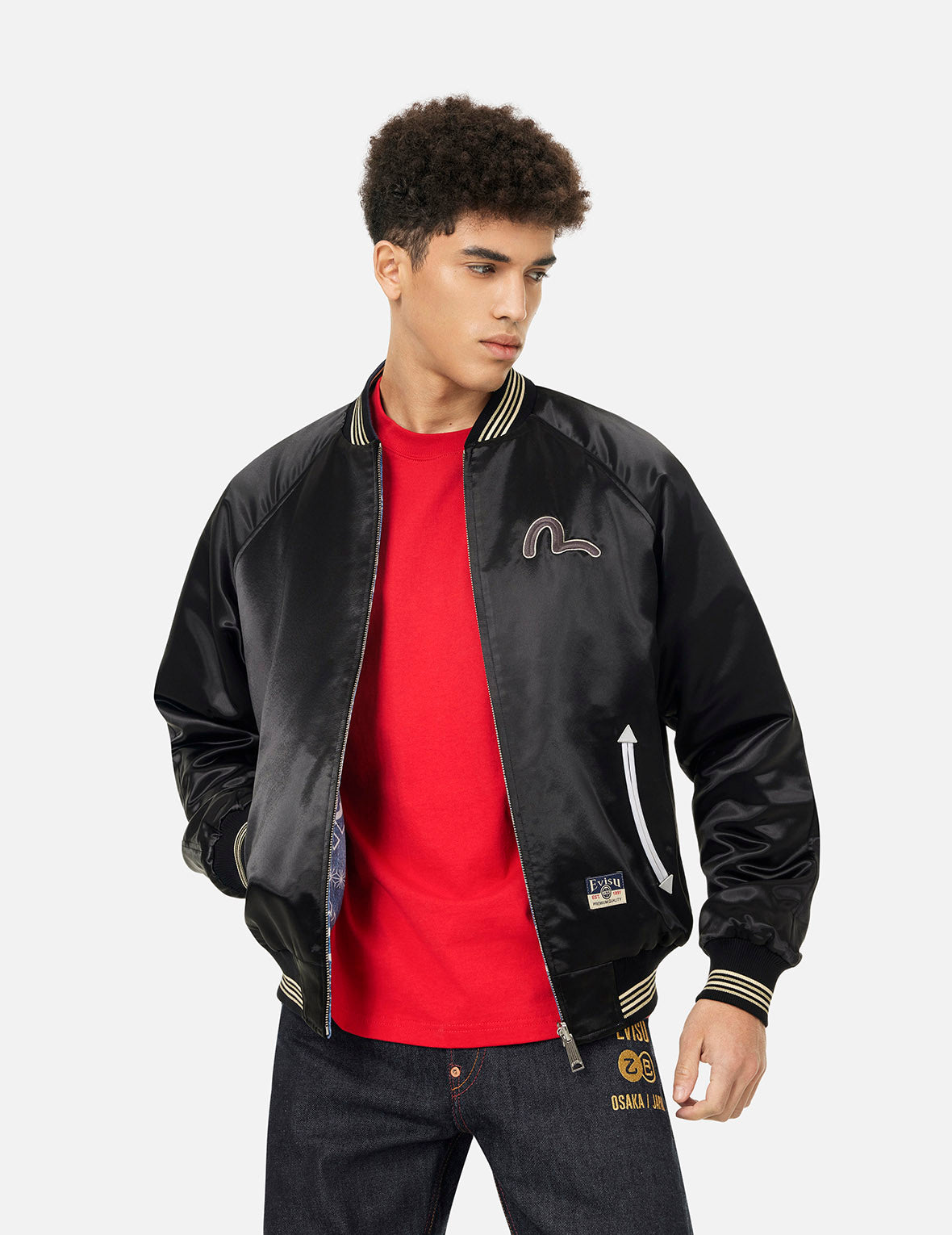 Soaring Snake Embroidery and Traditional Japanese Totem Prints Reversible Relax Fit Souvenir - Red Jacket