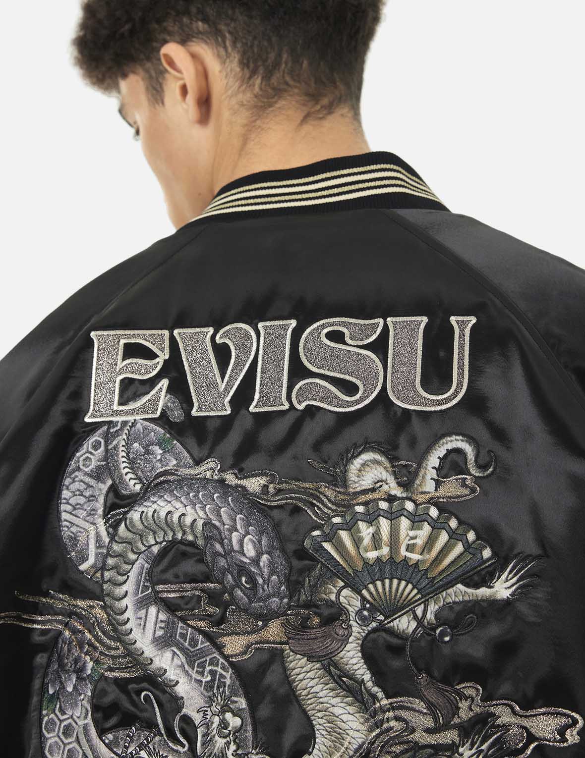 Soaring Snake Embroidery and Traditional Japanese Totem Prints Reversible Relax Fit Souvenir - Red Jacket