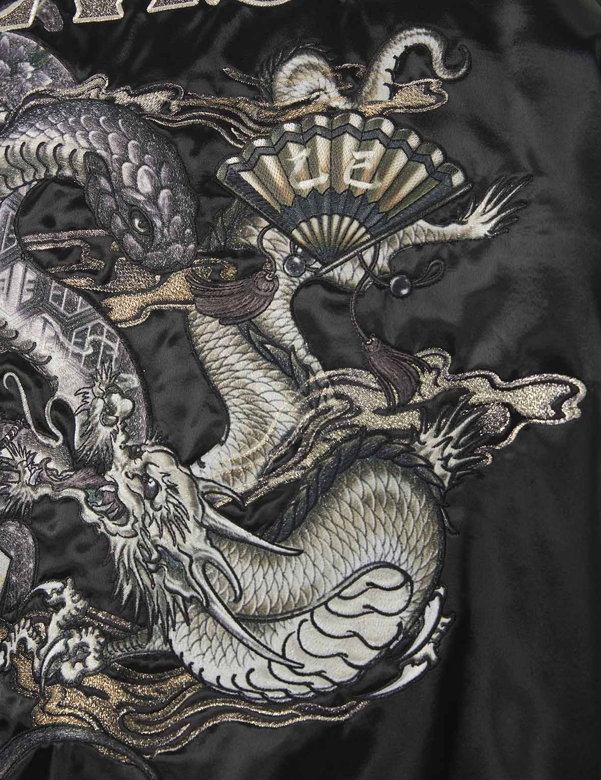 Soaring Snake Embroidery and Traditional Japanese Totem Prints Reversible Relax Fit Souvenir - Red Jacket
