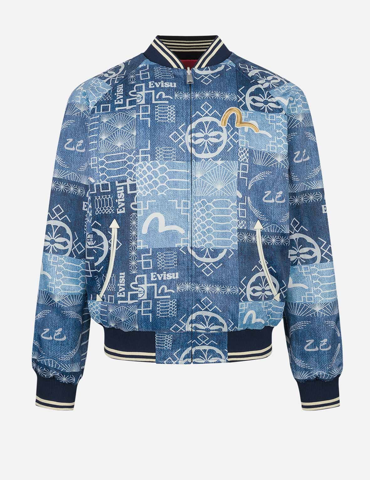 Soaring Snake Embroidery and Traditional Japanese Totem Prints Reversible Relax Fit Souvenir - Red Jacket