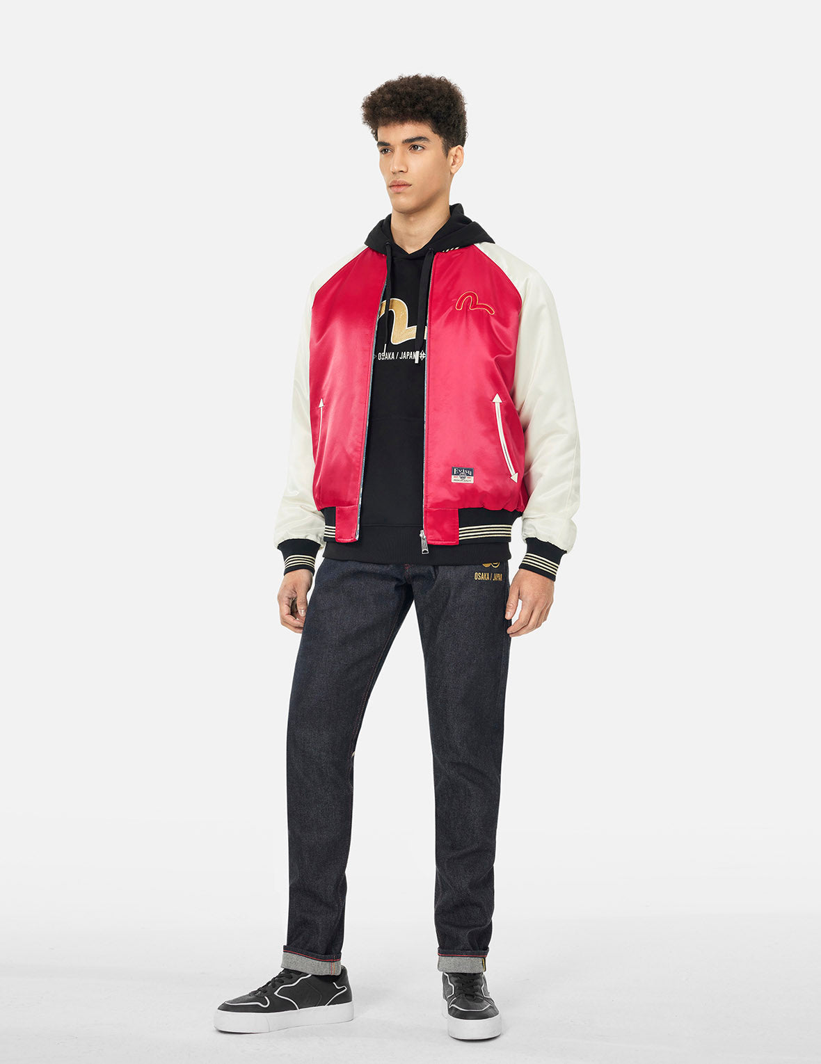Soaring Snake Embroidery and Traditional Japanese Totem Prints Reversible Relax Fit Souvenir - Red Jacket