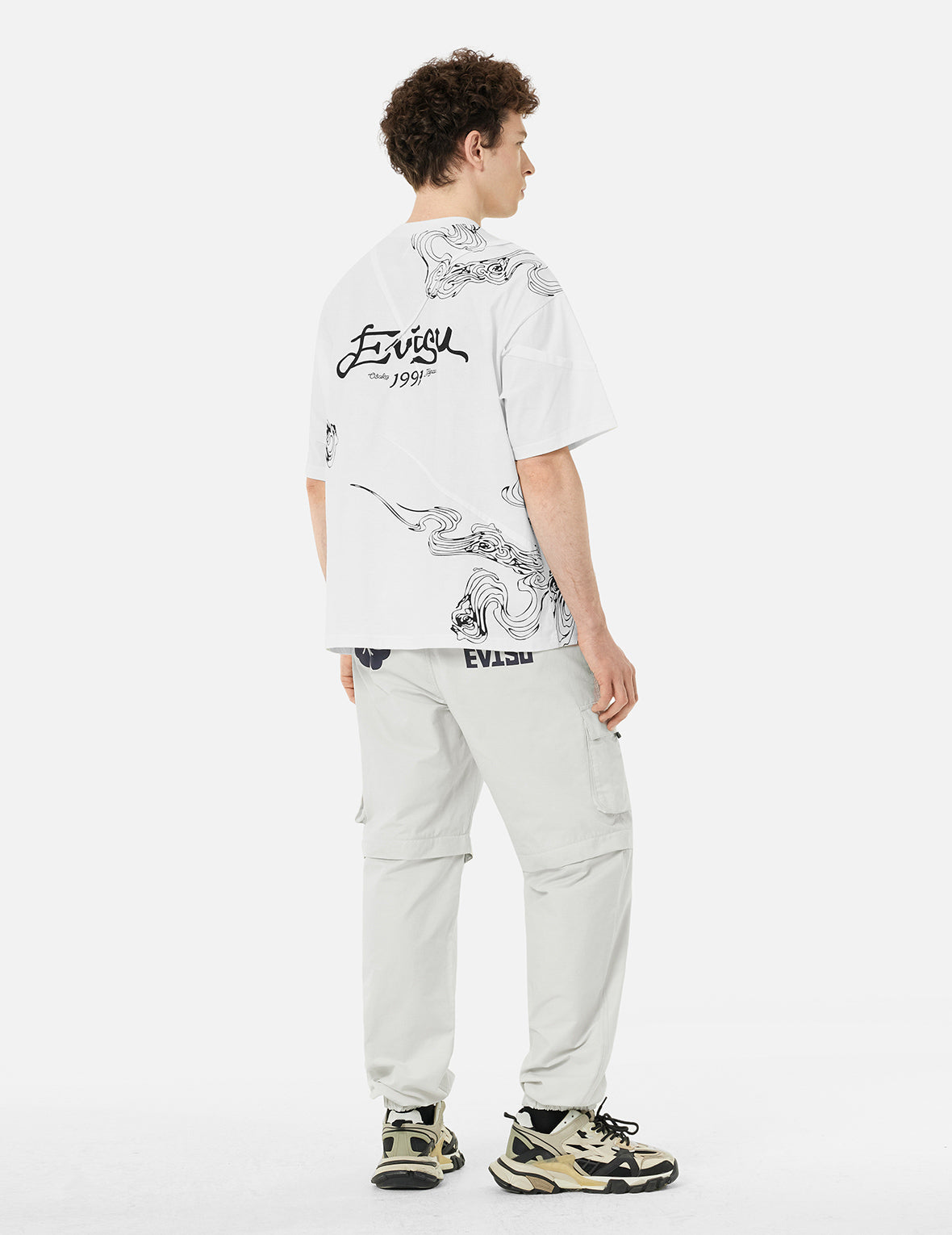 Kamon and Logo Prints Detachable Leg Panel Fashion Fit Woven Cargo Jogger
