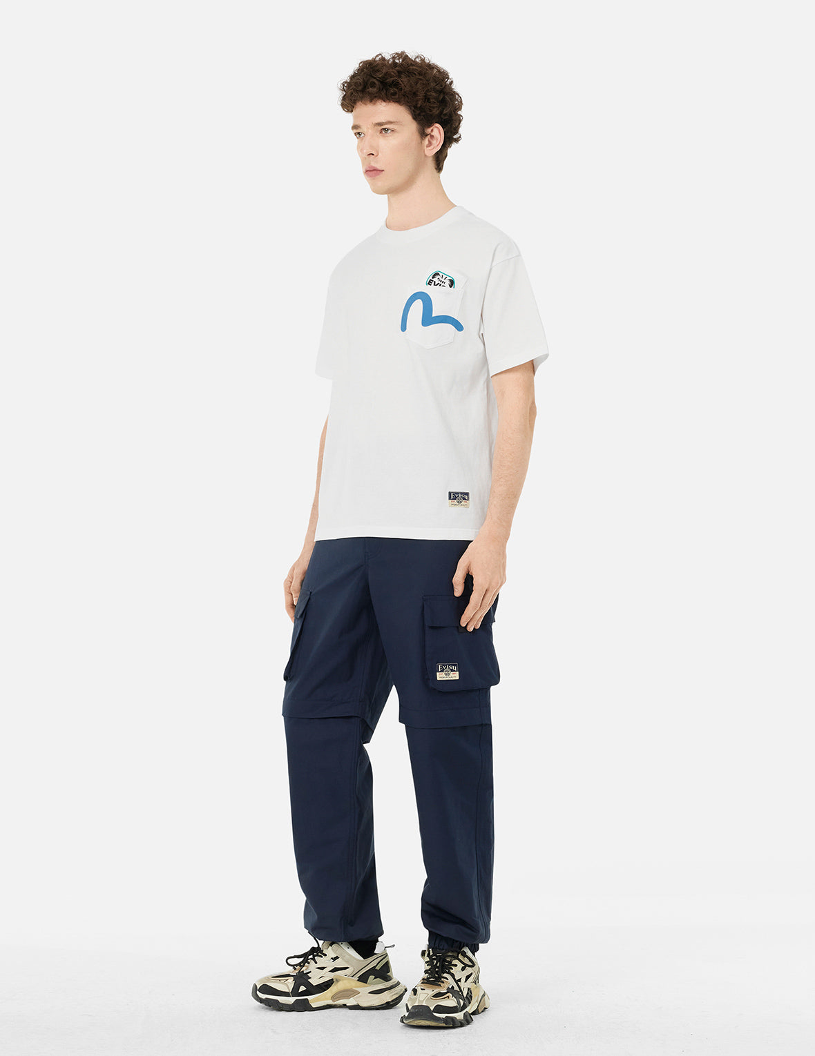Kamon and Logo Prints Detachable Leg Panel Fashion Fit Woven Cargo Jogger