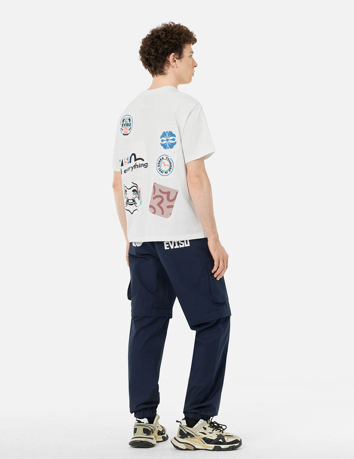 Kamon and Logo Prints Detachable Leg Panel Fashion Fit Woven Cargo Jogger