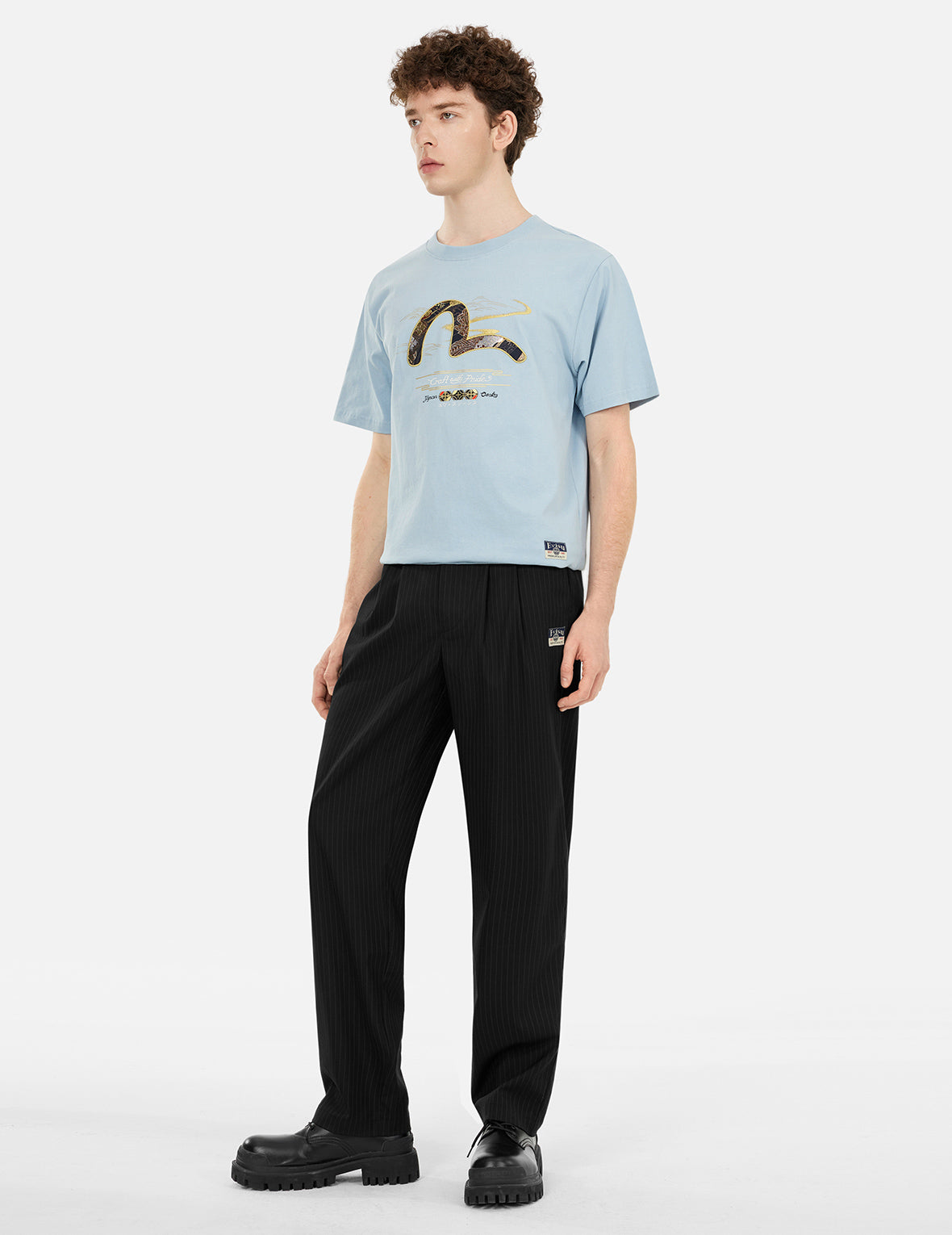 Seagull Embroidery Striped Taper Fit Woven Pants