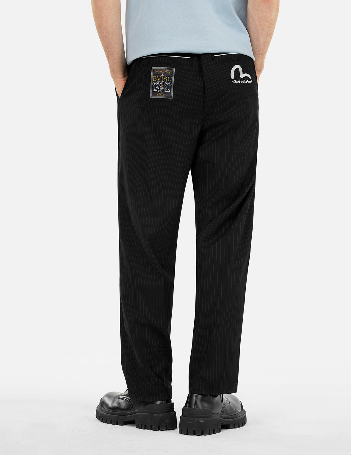 Seagull Embroidery Striped Taper Fit Woven Pants