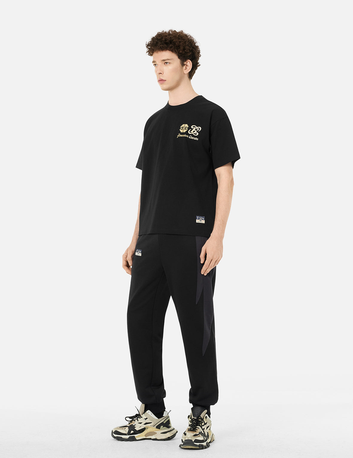Panel Blocking with Colorful Logo Print Relax Fit Sweatpants
