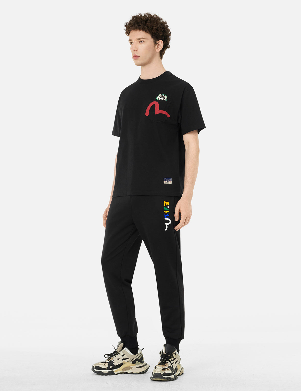 Kamon and Daruma Embroidery Pockets Regular Fit Sweatpants