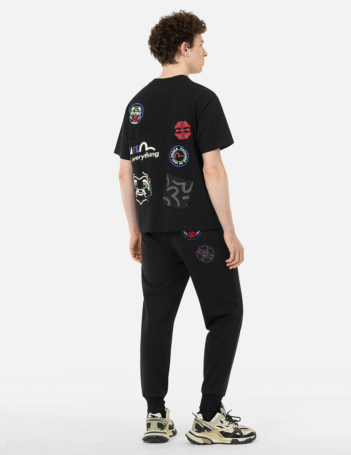 Kamon and Daruma Embroidery Pockets Regular Fit Sweatpants