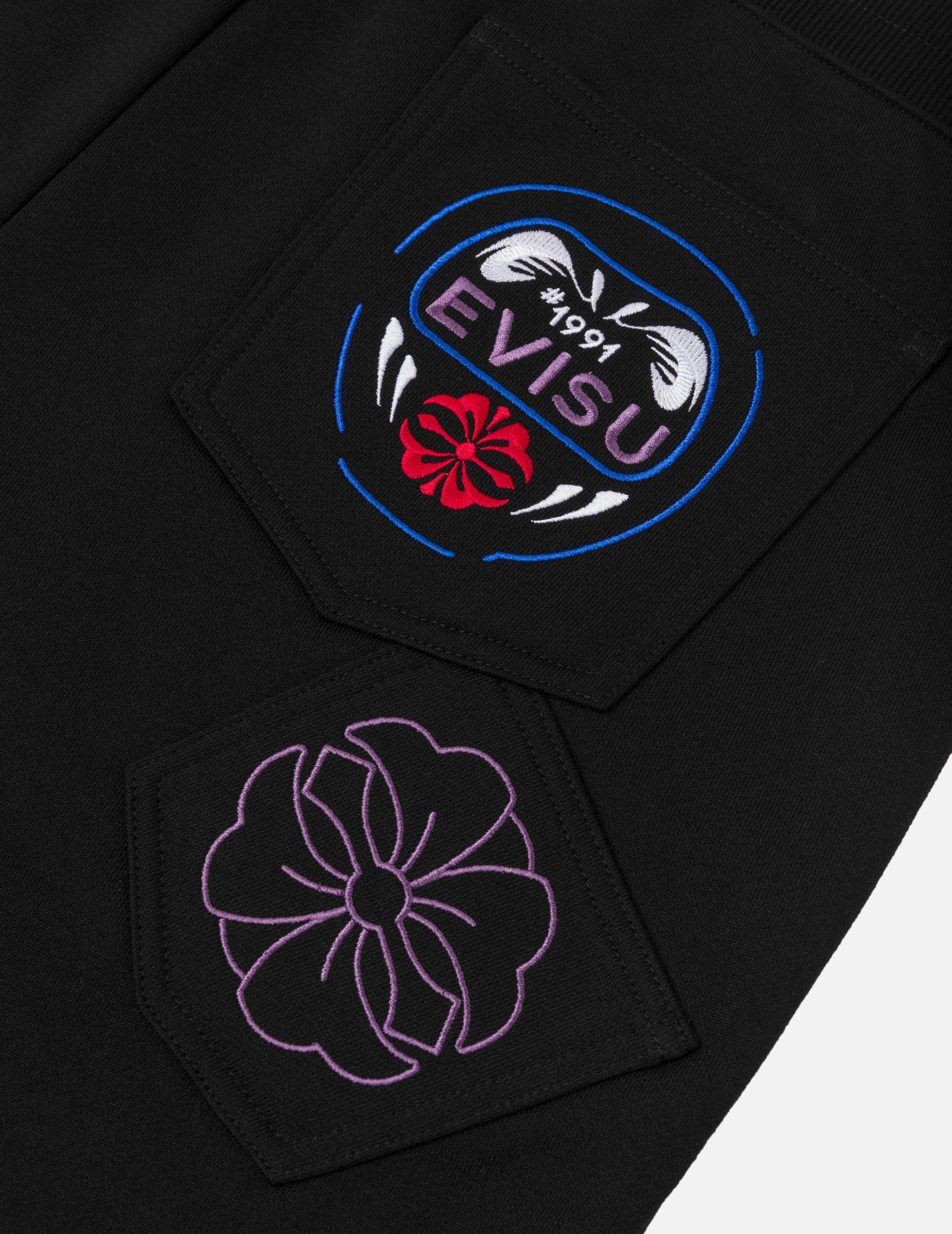 Kamon and Daruma Embroidery Pockets Regular Fit Sweatpants