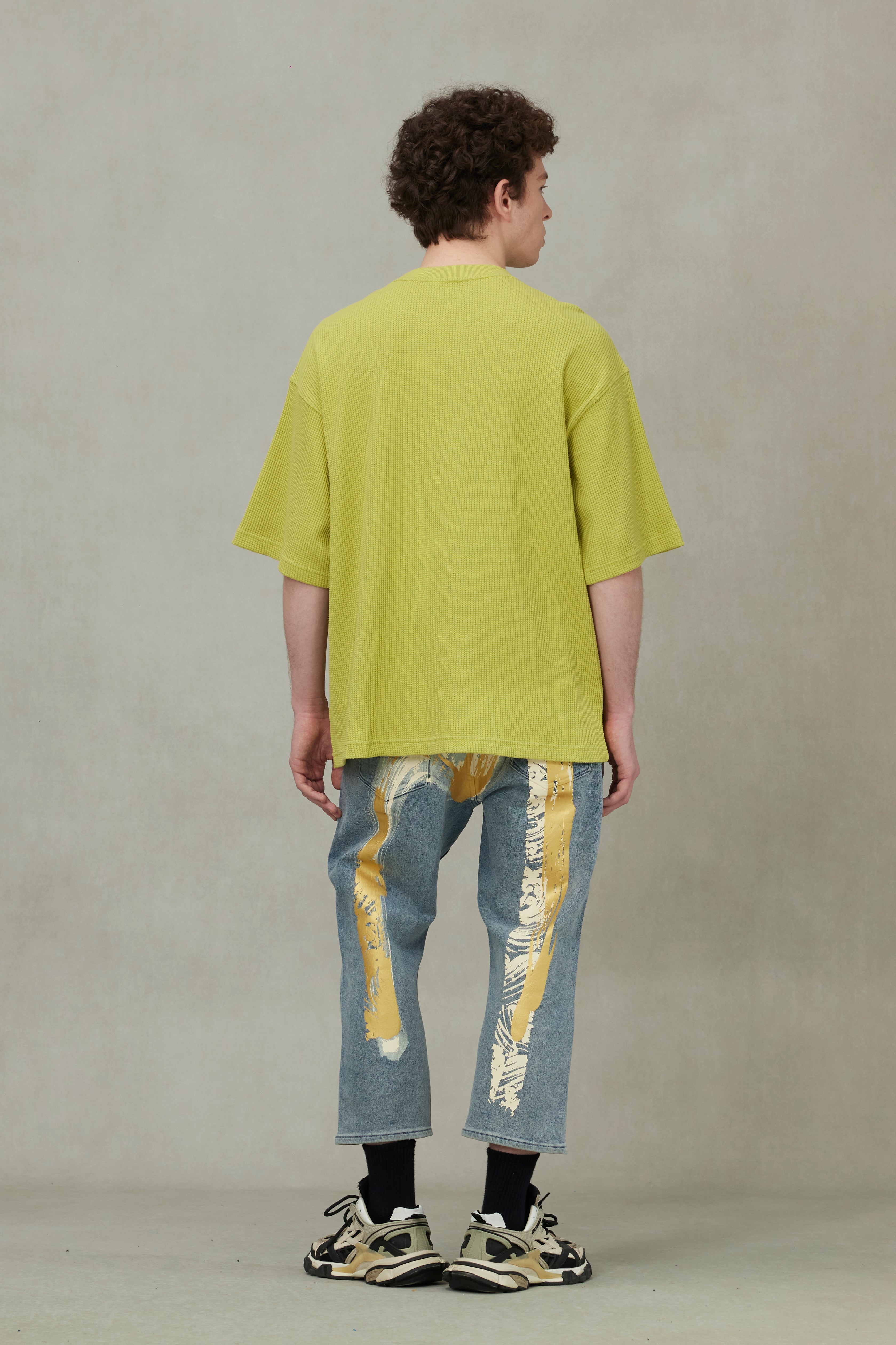 Seagull and Logo Embroidery Oversized Short-Sleeve Waffle Sweatshirt