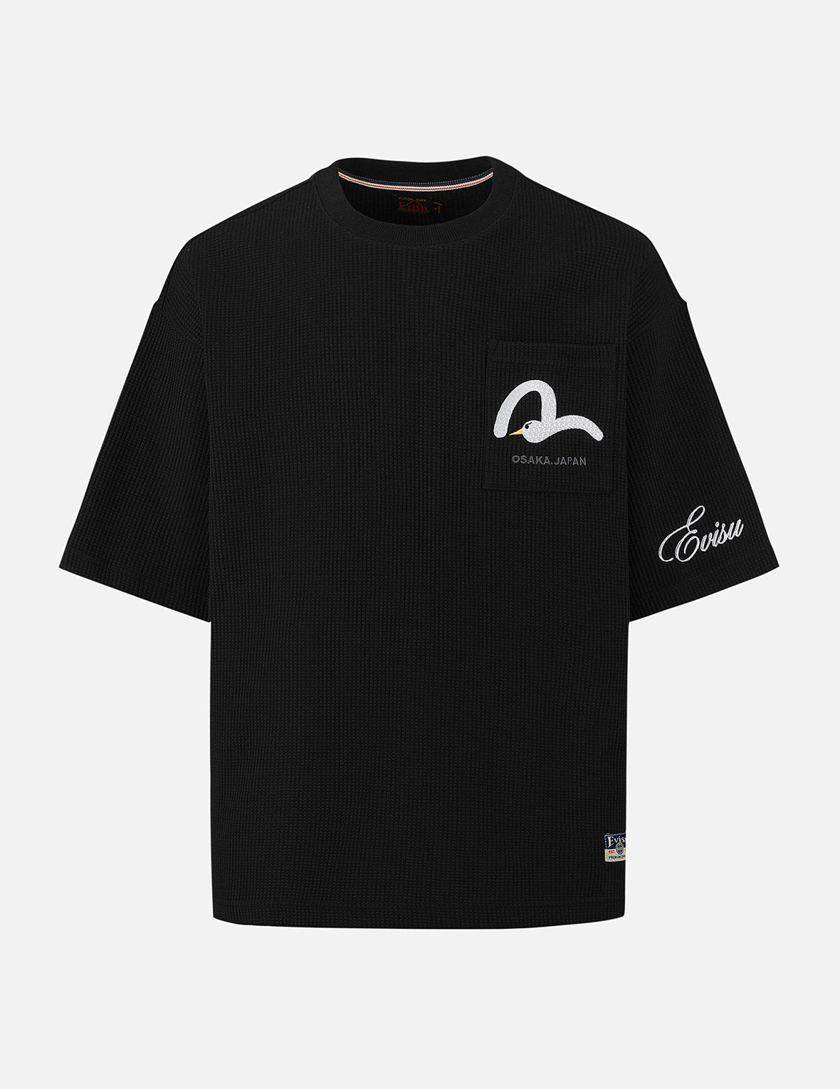 Seagull and Logo Embroidery Oversized Short-Sleeve Waffle Sweatshirt