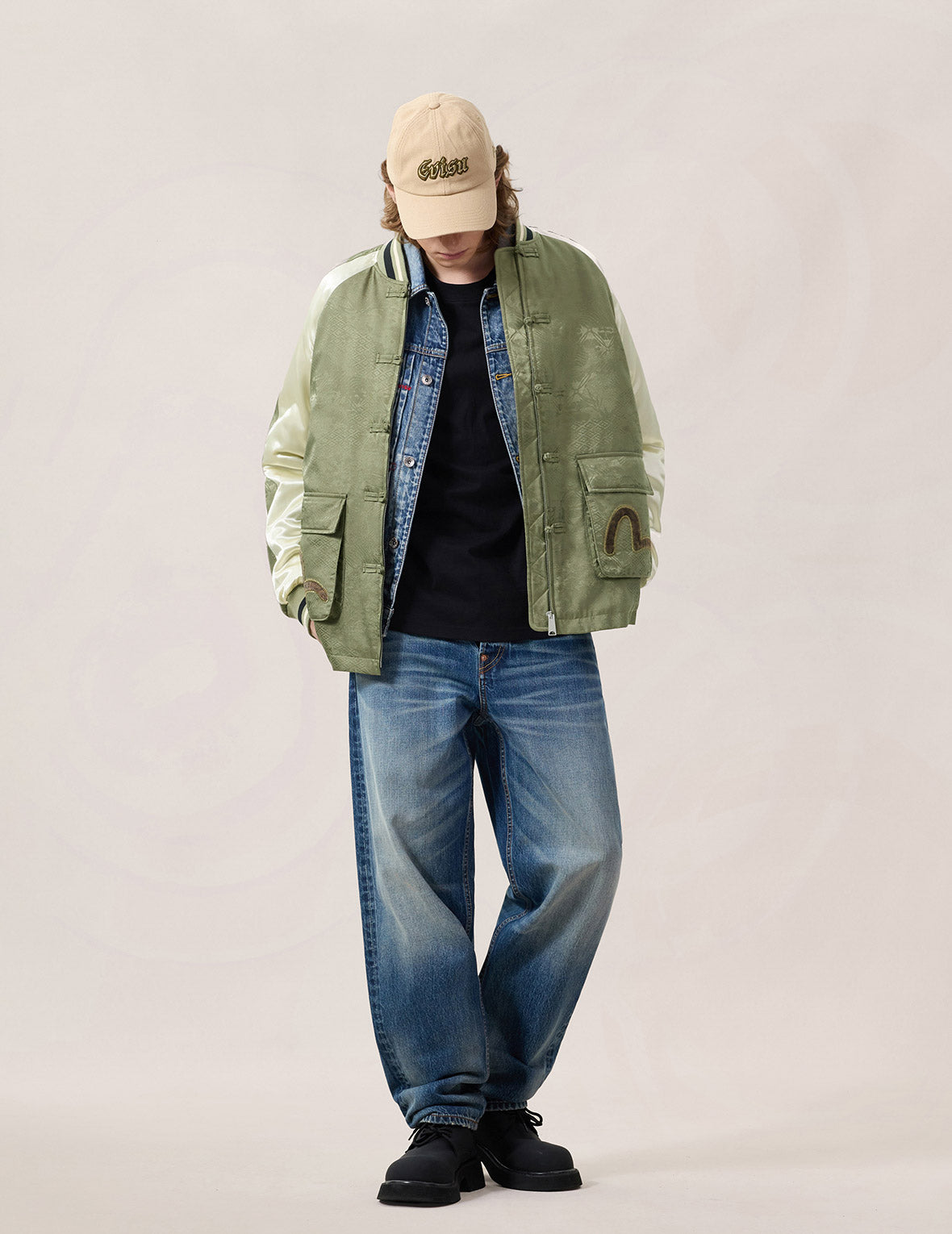 Allover Jacquard Padded Chinese Jacket - Green