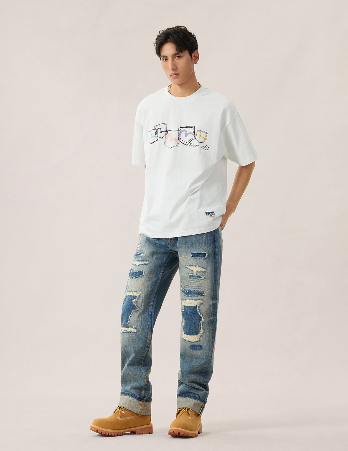 Hand-Drawn Multi-Pocket T-shirt