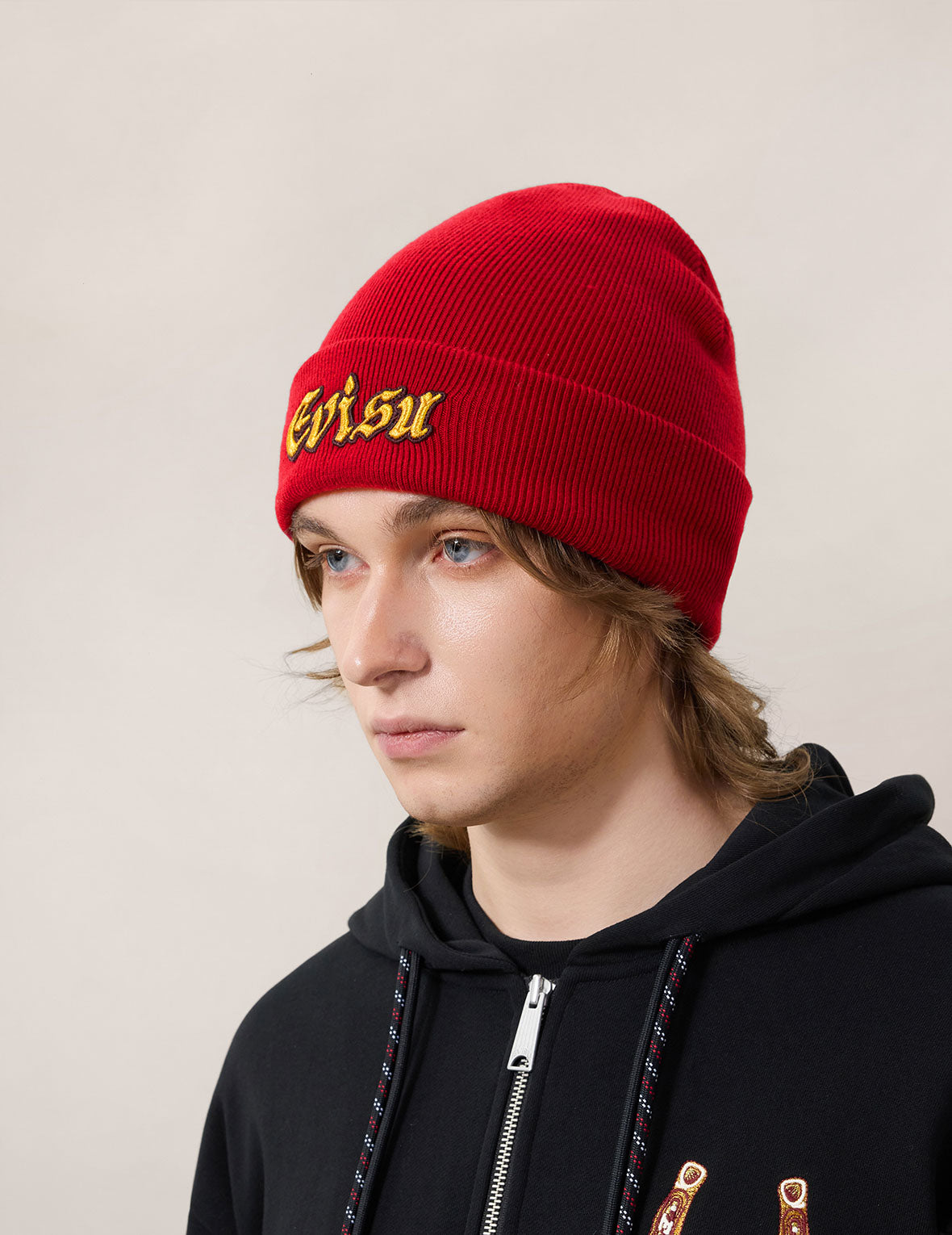 Evisu Logo Embroidery Beanie - Red